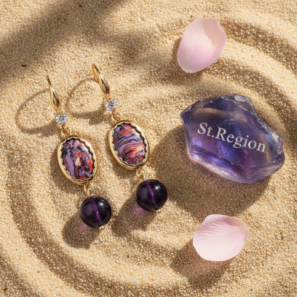 Royal Purple Jade & Turqouise Cubic Zirconia Goldtone Oval Round Hook Earrings - Street Region