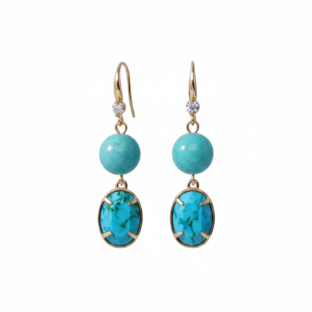 Green Turqouise & Jade Cubic Zirconia Goldtone Oval Round Hook Earrings - Street Region