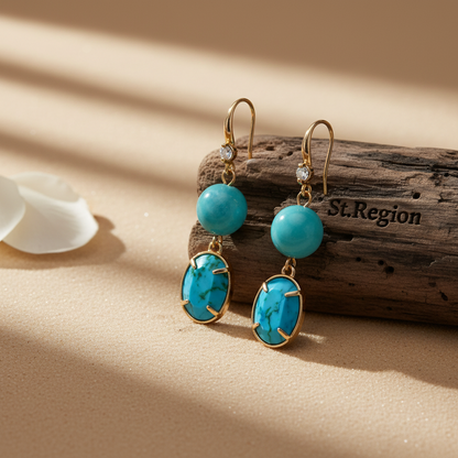 Green Turqouise & Jade Cubic Zirconia Goldtone Oval Round Hook Earrings - Street Region