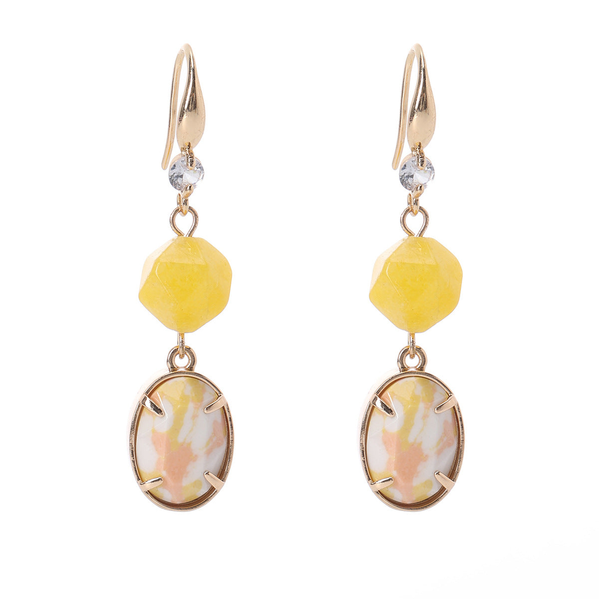 Yellow Turqouise & Jade Cubic Zirconia Goldtone Oval Round Hook Earrings - Street Region