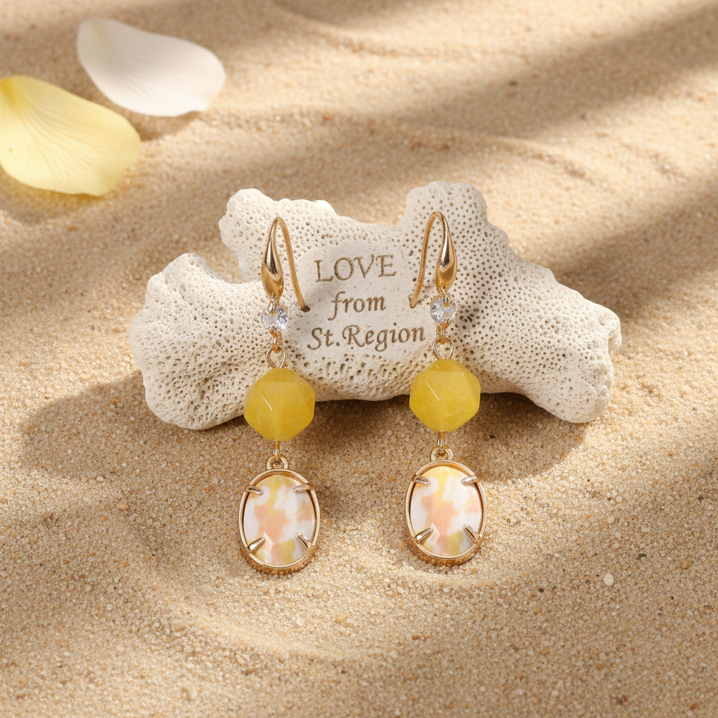 Yellow Turqouise & Jade Cubic Zirconia Goldtone Oval Round Hook Earrings - Street Region