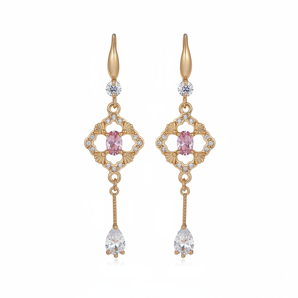 Pink Crystal & Cubic Zirconia Goldtone Rhombus Drop Dangle Earrings - Street Region