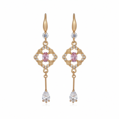Pink Crystal & Cubic Zirconia Goldtone Rhombus Drop Dangle Earrings - Street Region