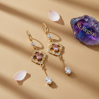 Pink Crystal & Cubic Zirconia Goldtone Rhombus Drop Dangle Earrings - Street Region