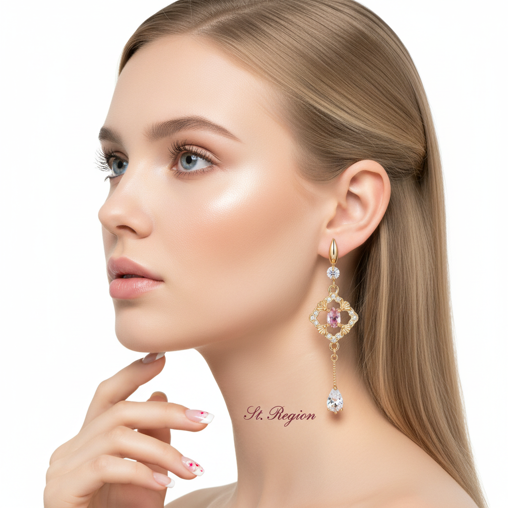 Pink Crystal & Cubic Zirconia Goldtone Rhombus Drop Dangle Earrings - Street Region