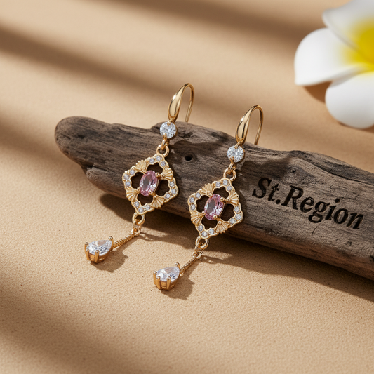 Pink Crystal & Cubic Zirconia Goldtone Rhombus Drop Dangle Earrings - Street Region
