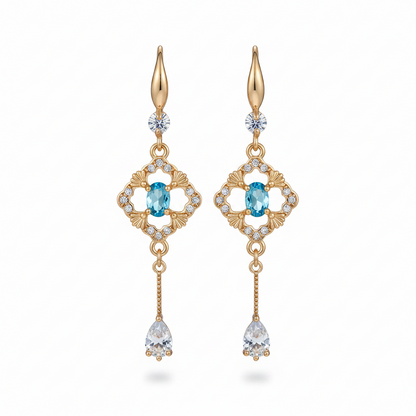 Sea Blue Crystal & Cubic Zirconia Goldtone Rhombus Drop Dangle Earrings - Street Region
