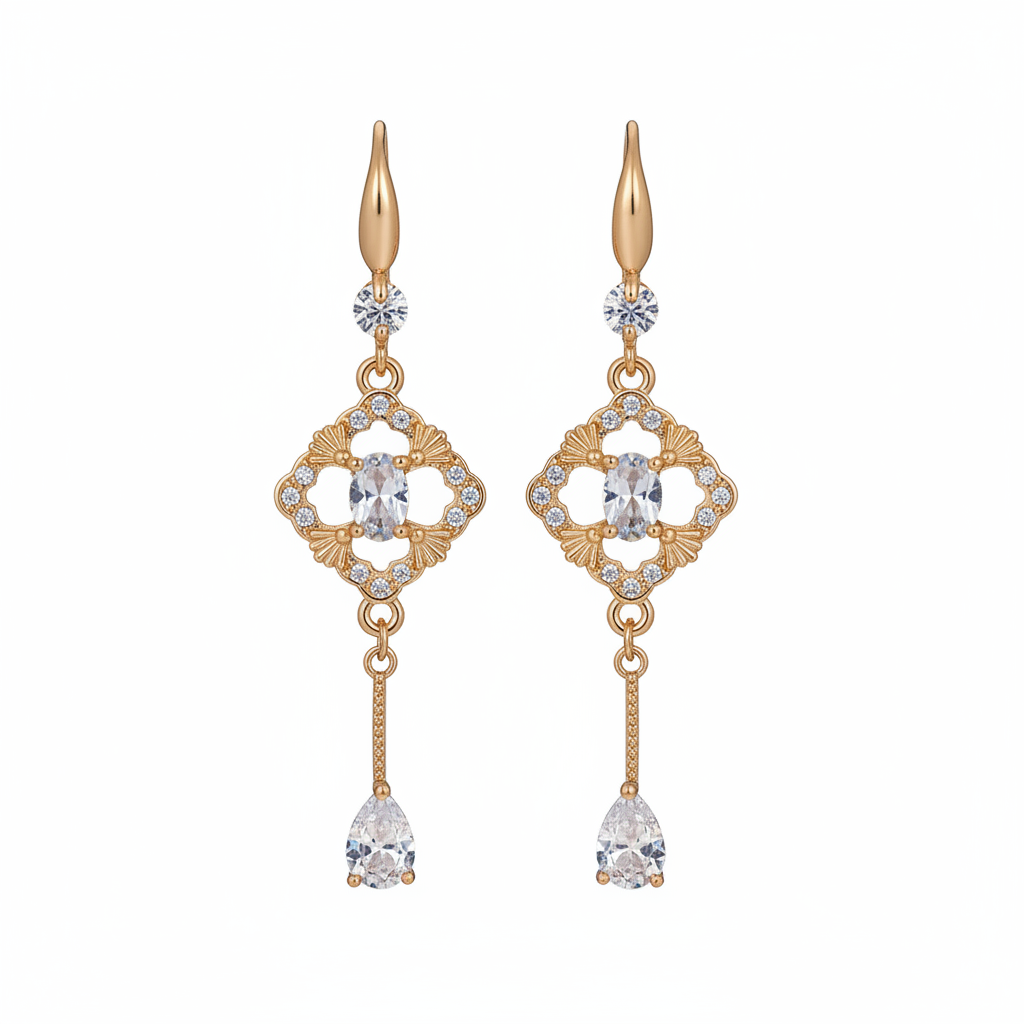 White Crystal & Cubic Zirconia Goldtone Rhombus Drop Dangle Earrings - Street Region