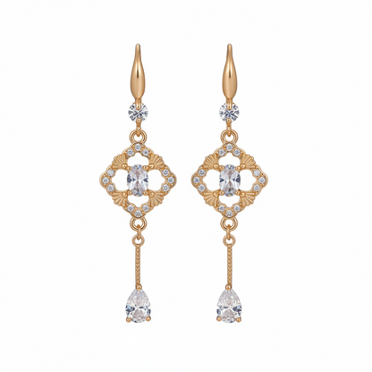 White Crystal & Cubic Zirconia Goldtone Rhombus Drop Dangle Earrings - Street Region