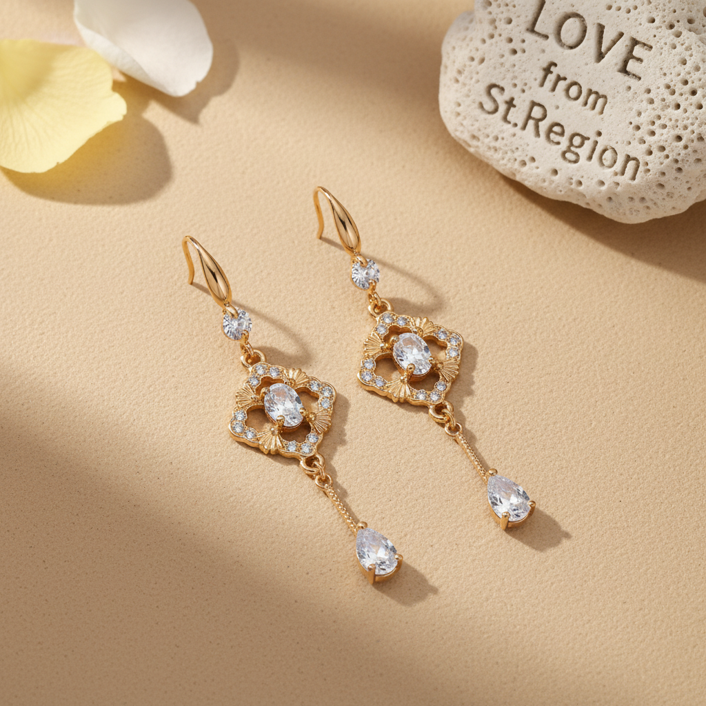White Crystal & Cubic Zirconia Goldtone Rhombus Drop Dangle Earrings - Street Region