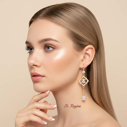 White Crystal & Cubic Zirconia Goldtone Rhombus Drop Dangle Earrings - Street Region