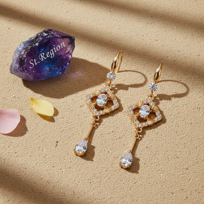 White Crystal & Cubic Zirconia Goldtone Rhombus Drop Dangle Earrings - Street Region
