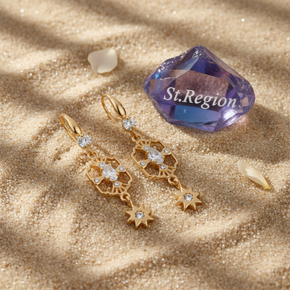 White Crystal & Cubic Zirconia Goldtone Scalloped Edge Starburst Hook Earrings - Street Region