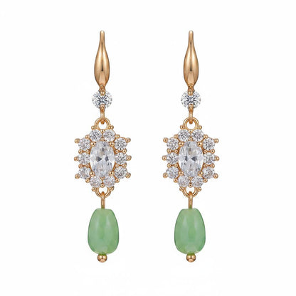 Crystal and Green Resin Cubic Zirconia Goldtone Oval Flower Drop Earrings, gold drop earrings for women, side view