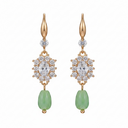 Crystal & Green Resin Cubic Zirconia Goldtone Oval Flower Drop Earrings - Street Region