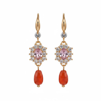 Pink Crystal and Resin Cubic Zirconia Goldtone Oval Flower Drop Earrings, gold drop earrings for women, side view