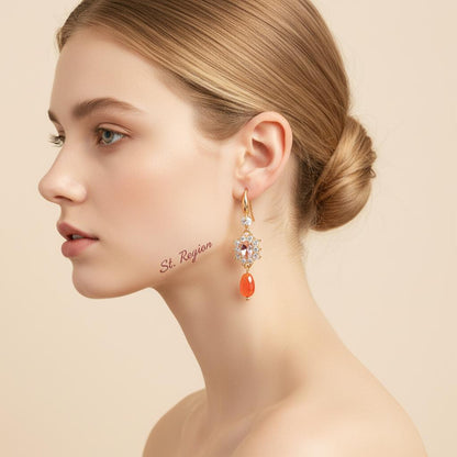 Pink Crystal and Resin Cubic Zirconia Goldtone Oval Flower Drop Earrings, gold drop earrings for women, styled look