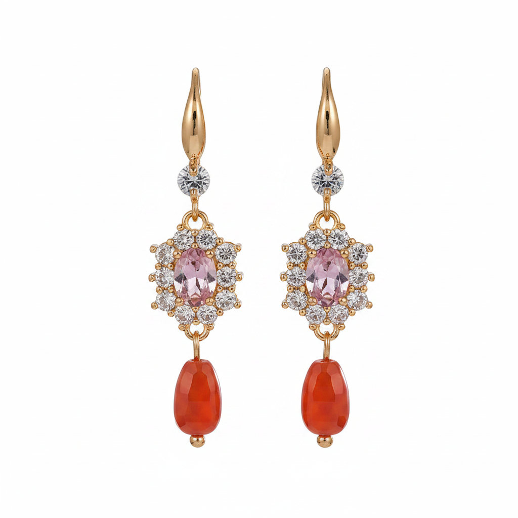 Pink Crystal & Resin Cubic Zirconia Goldtone Oval Flower Drop Earrings - Street Region