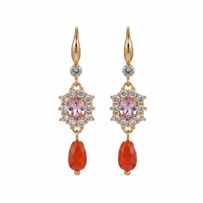 Pink Crystal & Resin Cubic Zirconia Goldtone Oval Flower Drop Earrings - Street Region