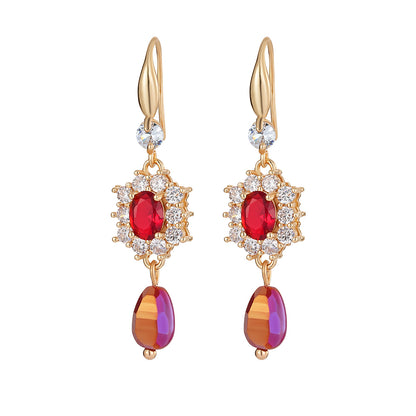Red Crystal & Resin Cubic Zirconia Goldtone Oval Flower Drop Earrings - Street Region