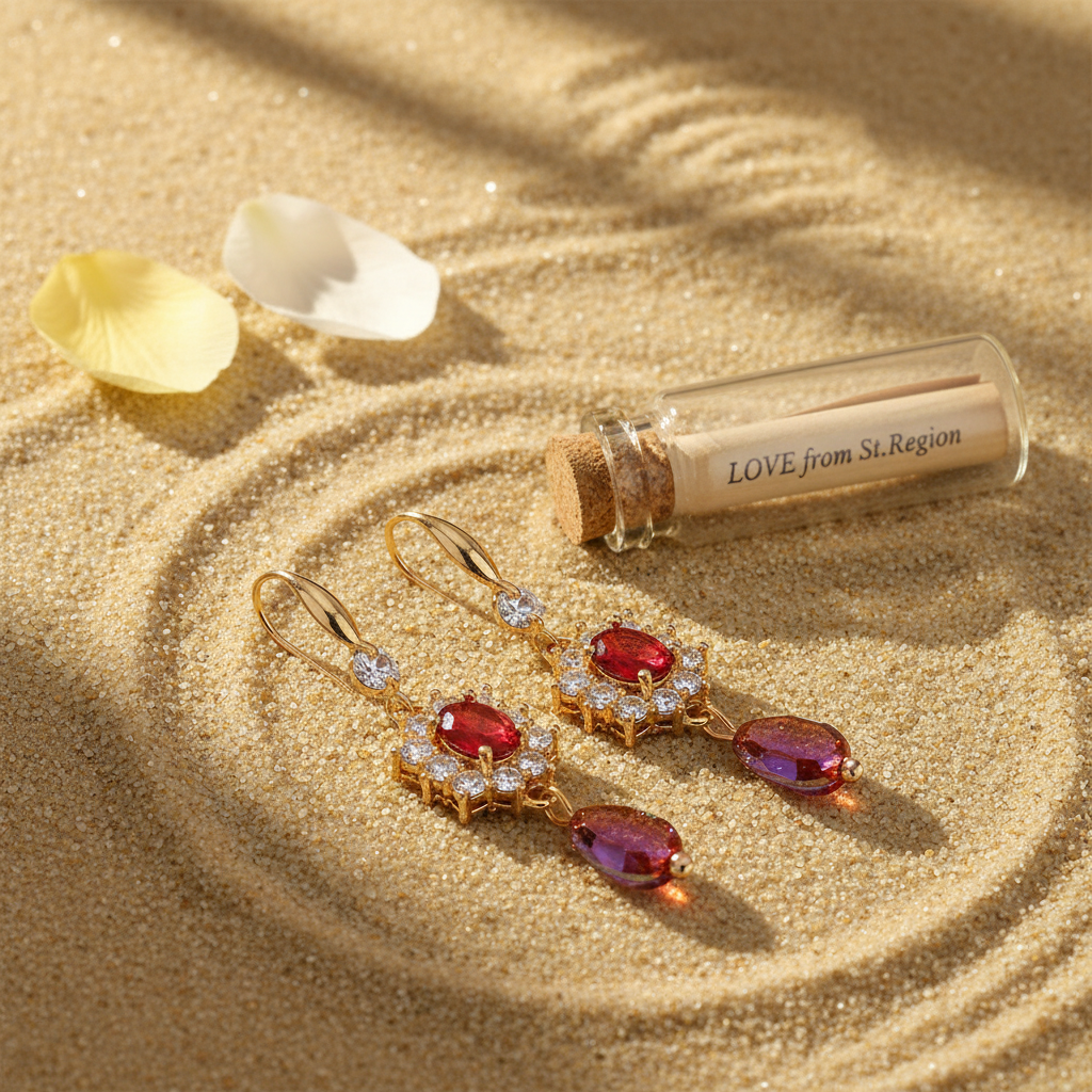 Red Crystal & Resin Cubic Zirconia Goldtone Oval Flower Drop Earrings - Street Region