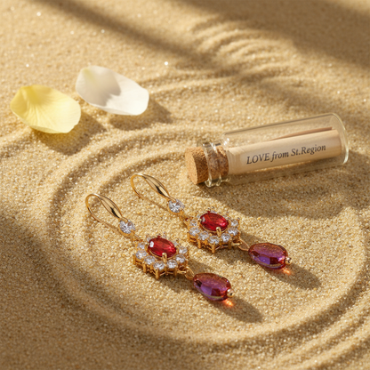 Red Crystal & Resin Cubic Zirconia Goldtone Oval Flower Drop Earrings - Street Region