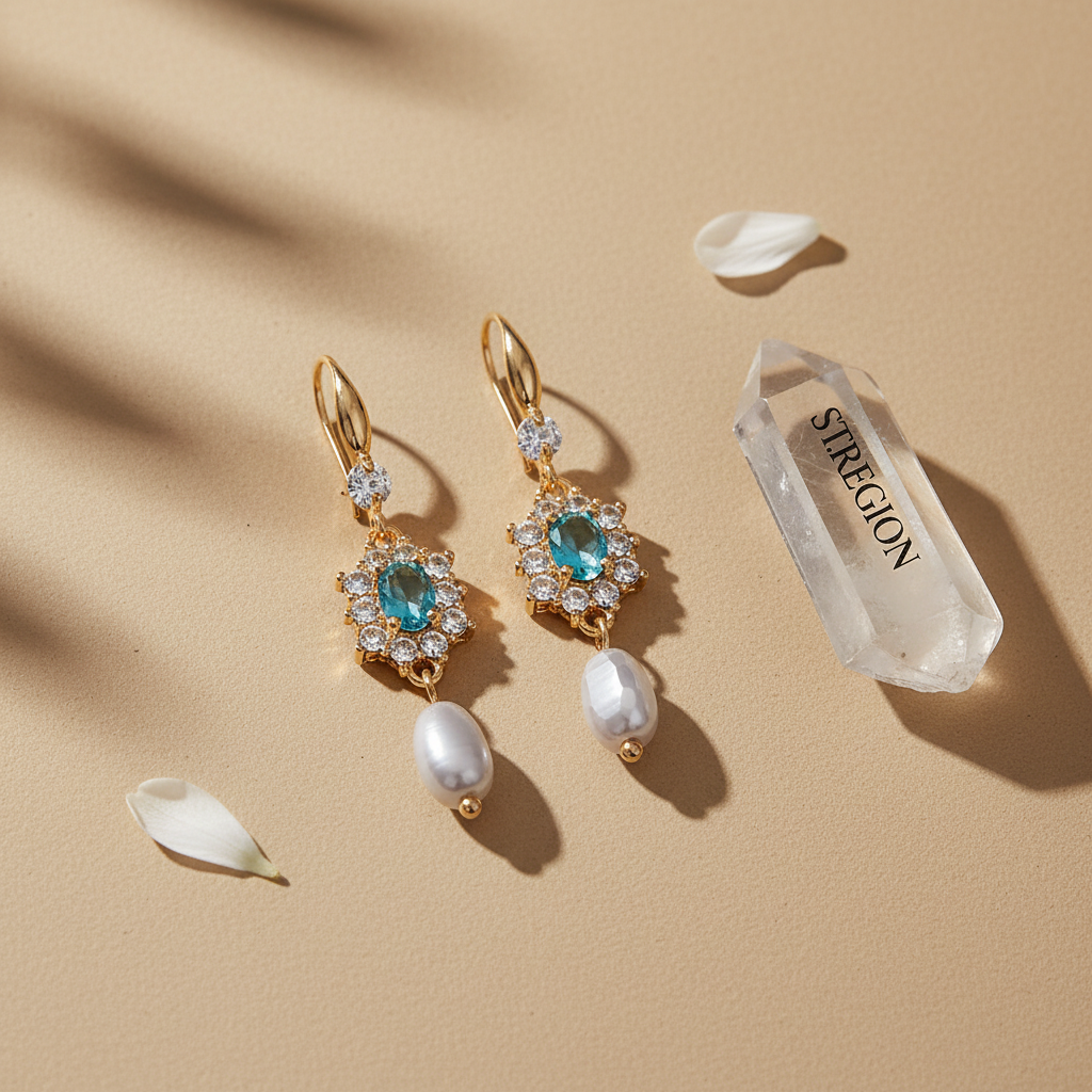 Sea Blue Crystal & Resin Cubic Zirconia Goldtone Oval Flower Drop Earrings - Street Region