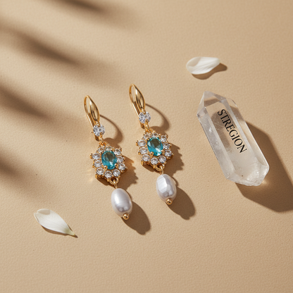 Sea Blue Crystal & Resin Cubic Zirconia Goldtone Oval Flower Drop Earrings - Street Region