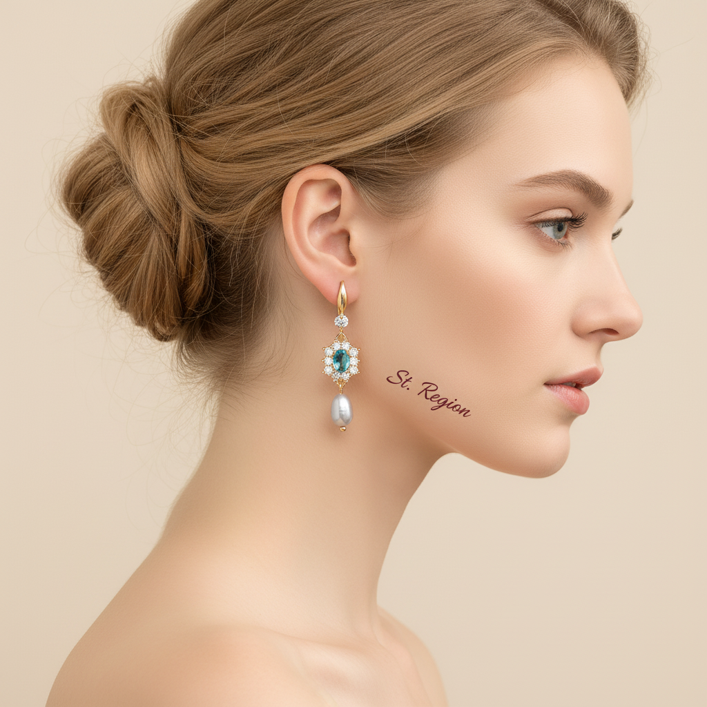 Sea Blue Crystal & Resin Cubic Zirconia Goldtone Oval Flower Drop Earrings - Street Region
