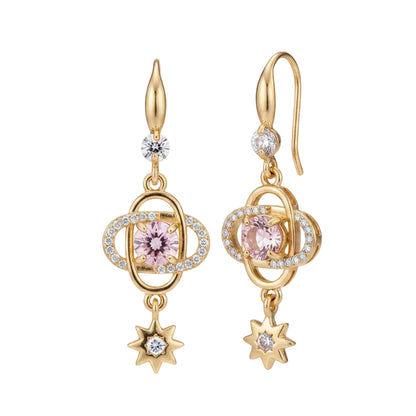 Pink Crystal & Cubic Zirconia Goldtone Planet Starburst Hook Earrings - Street Region