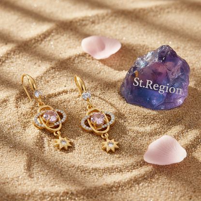 Pink Crystal & Cubic Zirconia Goldtone Planet Starburst Hook Earrings - Street Region