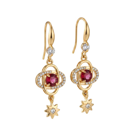 Red Crystal & Cubic Zirconia Goldtone Planet Starburst Hook Earrings - Street Region