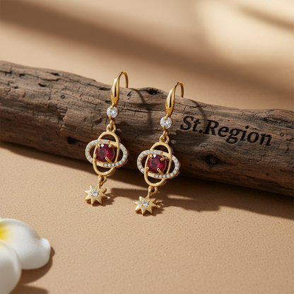 Red Crystal & Cubic Zirconia Goldtone Planet Starburst Hook Earrings - Street Region