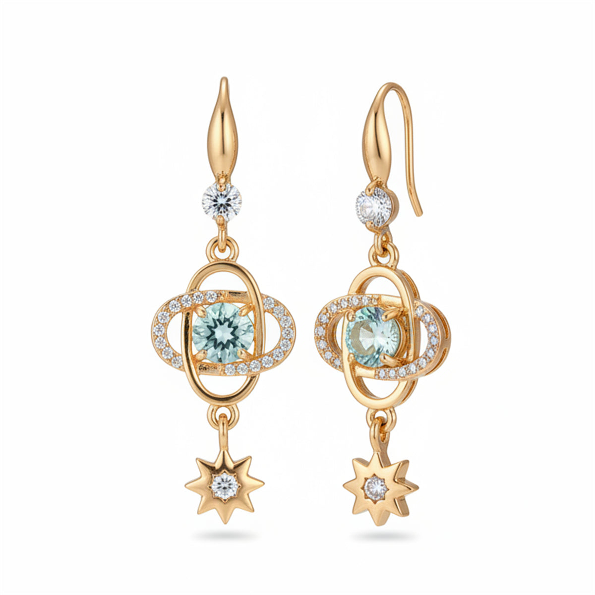 Sea Blue Crystal & Cubic Zirconia Goldtone Planet Starburst Hook Earrings - Street Region