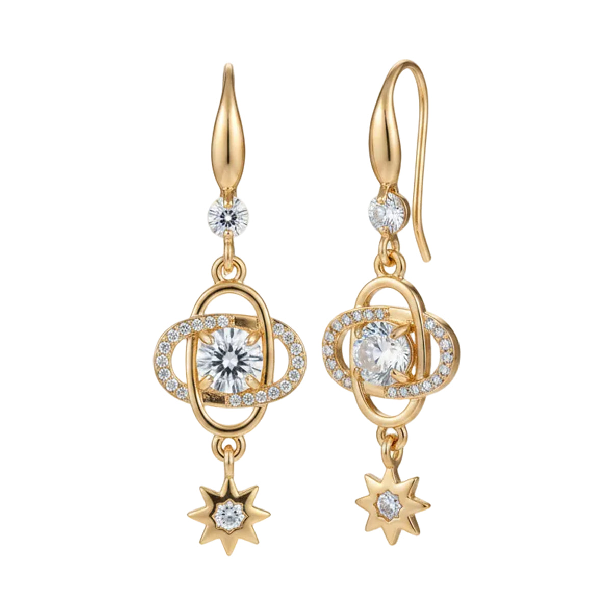White Crystal & Cubic Zirconia Goldtone Planet Starburst Hook Earrings - Street Region