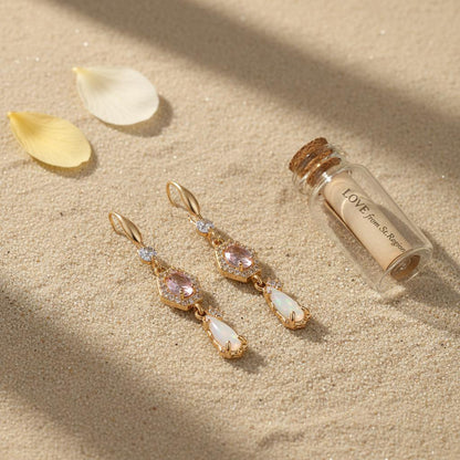 Pink Crystal and Jade Cubic Zirconia Goldtone Hexagon Drop Earrings, gold drop earrings for women, lifestyle look