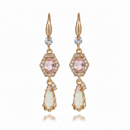 Pink Crystal & Jade Cubic Zirconia Goldtone Hexagon Drop Earrings - Street Region