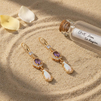 Purple Crystal and Jade Cubic Zirconia Goldtone Hexagon Drop Earrings, gold drop earrings for women, lifestyle look