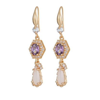 Purple Crystal & Jade Cubic Zirconia Goldtone Hexagon Drop Earrings - Street Region