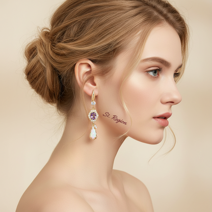 Purple Crystal & Jade Cubic Zirconia Goldtone Hexagon Drop Earrings - Street Region