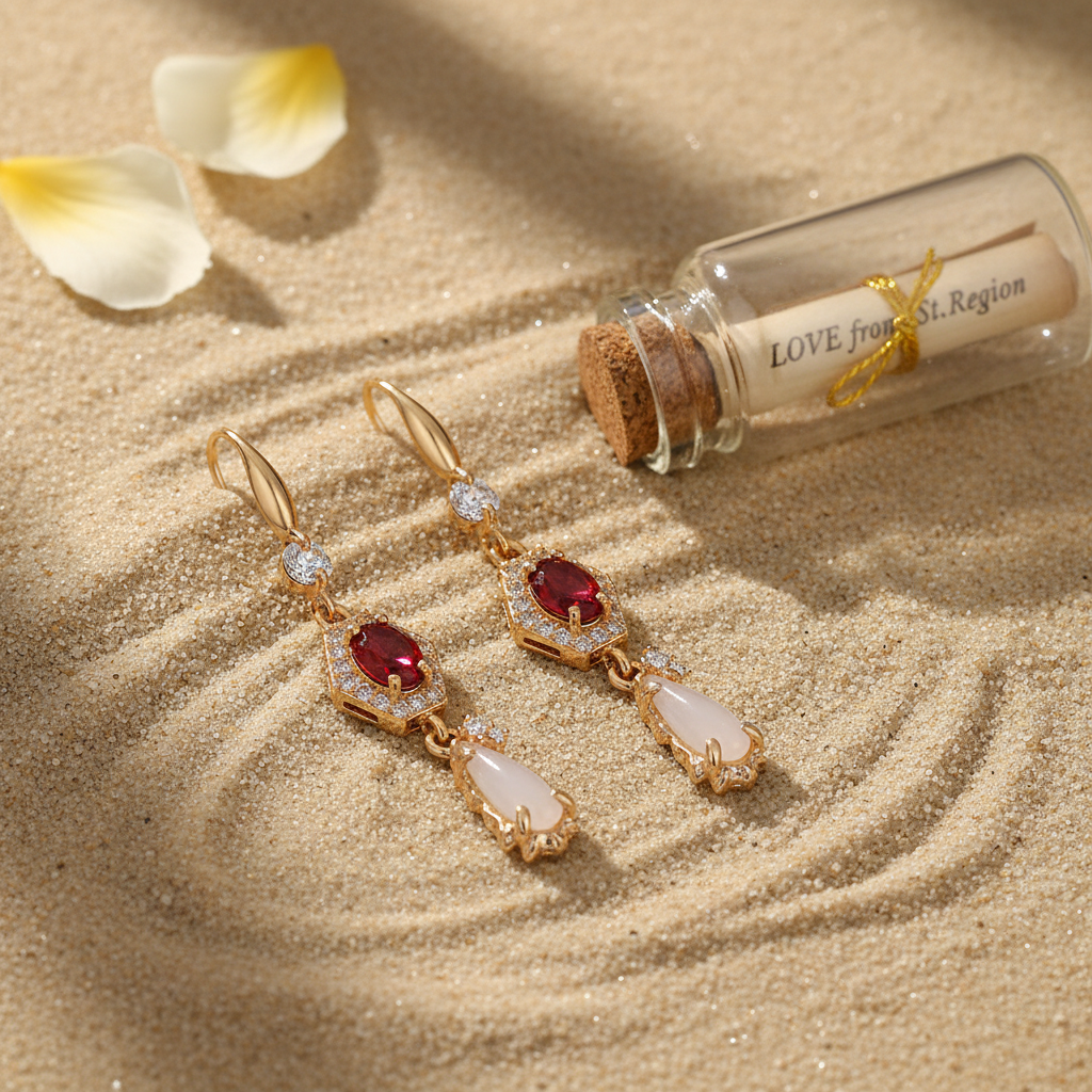Red Crystal & Jade Cubic Zirconia Goldtone Hexagon Drop Earrings - Street Region