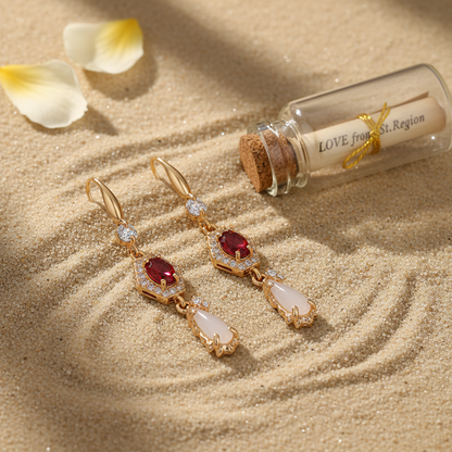 Red Crystal & Jade Cubic Zirconia Goldtone Hexagon Drop Earrings - Street Region