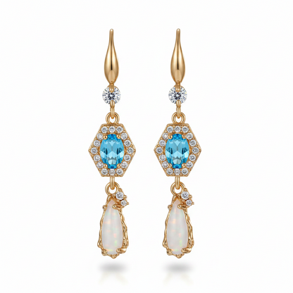 Sea Blue Crystal & Jade Cubic Zirconia Goldtone Hexagon Drop Earrings - Street Region