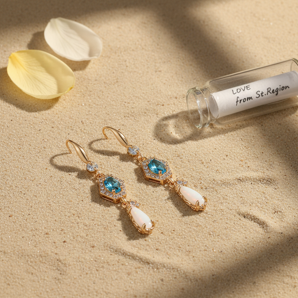 Sea Blue Crystal & Jade Cubic Zirconia Goldtone Hexagon Drop Earrings - Street Region