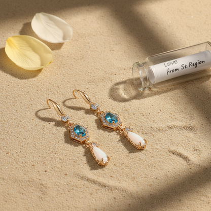 Sea Blue Crystal & Jade Cubic Zirconia Goldtone Hexagon Drop Earrings - Street Region