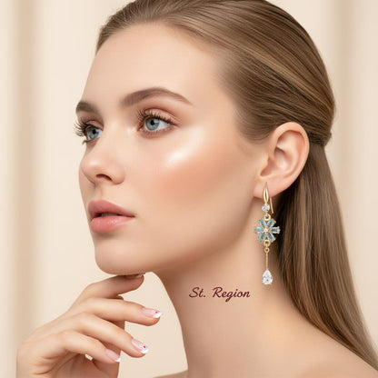 Pink Crystal and Cubic Zirconia Goldtone Flower Drop Hook Earrings, gold drop earrings for women, styled look