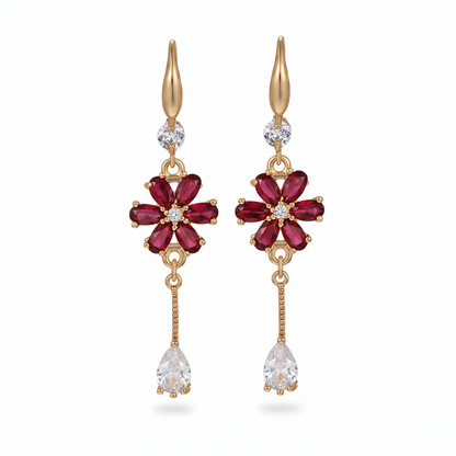 Red Crystal & Cubic Zirconia Goldtone Flower Drop Hook Earrings - Street Region