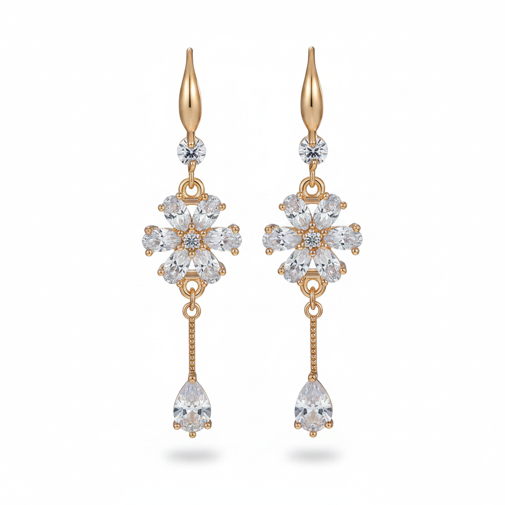White Crystal & Cubic Zirconia Goldtone Flower Drop Hook Earrings - Street Region