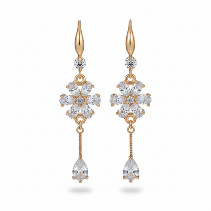 White Crystal & Cubic Zirconia Goldtone Flower Drop Hook Earrings - Street Region