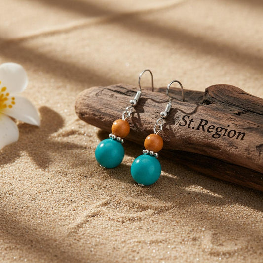 Orange & Blue Jade Silvertone ‌Gourd‌-Shape Hook Earrings